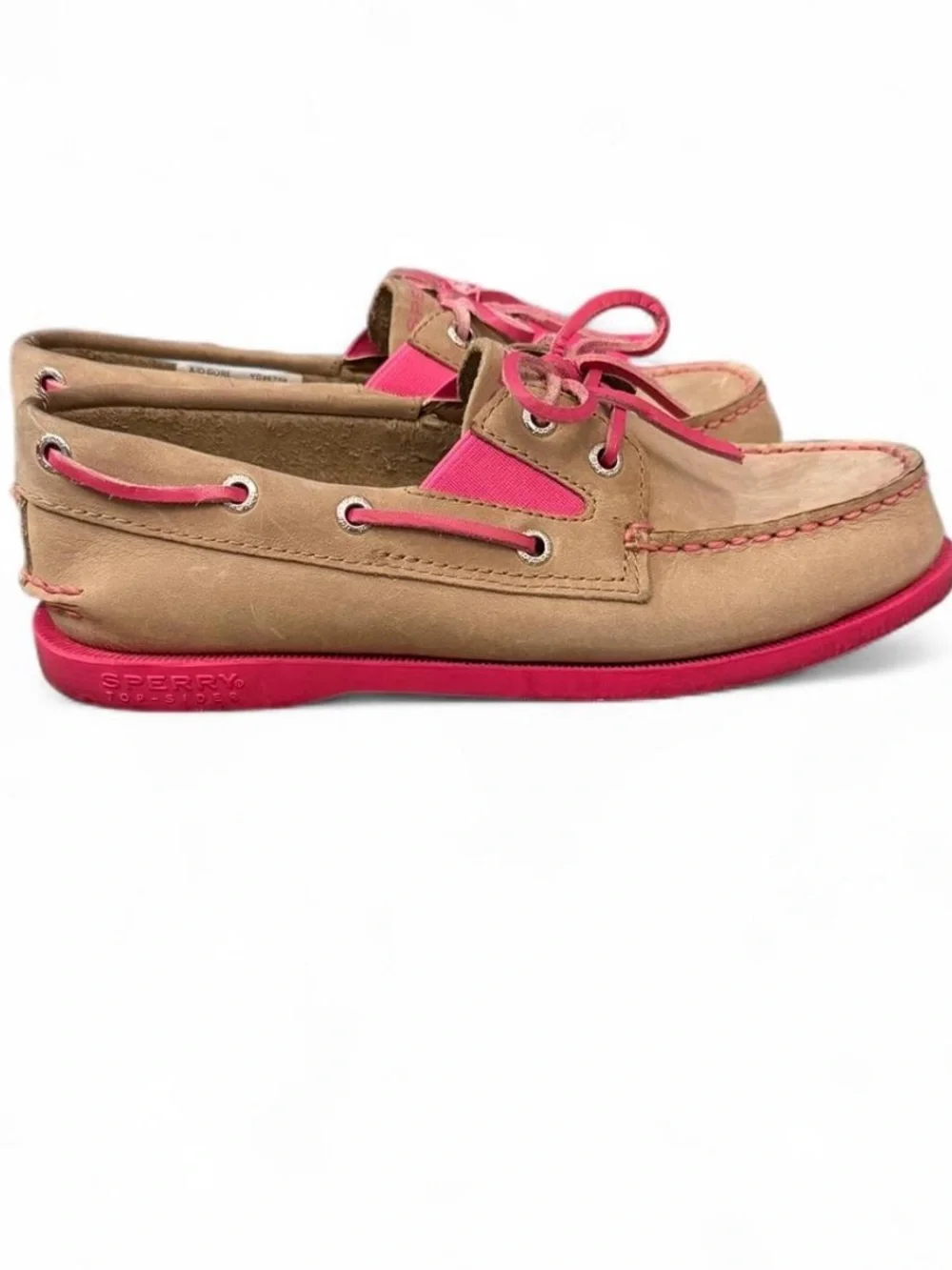 Sperry Kids Tan Leather Moccasins with Pink Accents